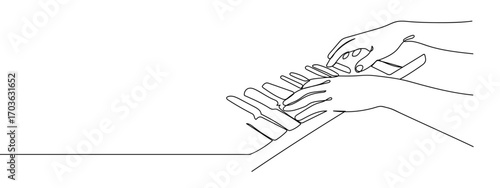 Continuous line vector illustration of a hand playing a piano. Editable stroke.