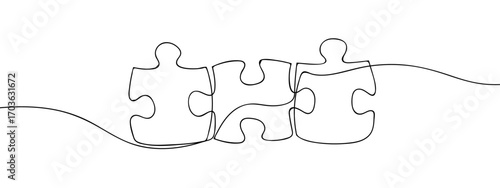 Continuous line vector illustration of a jigsaw puzzle that fits together perfectly. Editable strokes.