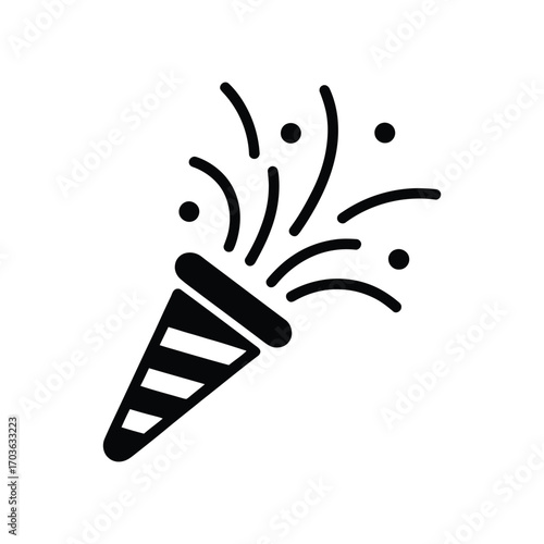 Confetti popper exploding with joyful celebration streamers and dots simple icon