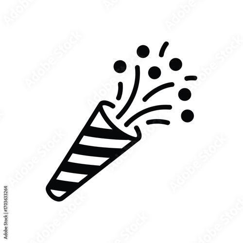 Hand drawn party popper exploding confetti celebration festive event joyful dynamic fun