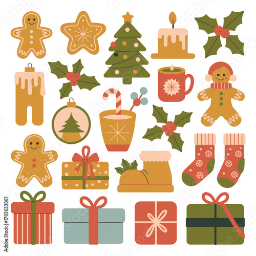 Assortment of Christmas Themed Gingerbread Cookies and Decorations Keywords: gingerbread man