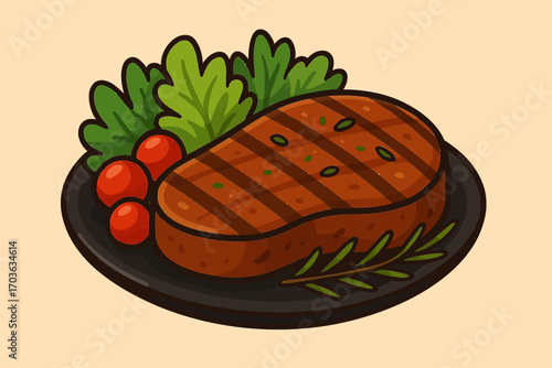 vector illustration of a steak plate