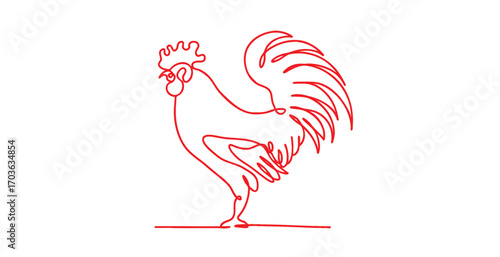 Red line art rooster