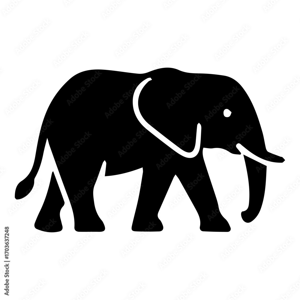 Fototapeta premium Elephant Silhouette Icon – Minimal Black Animal Vector