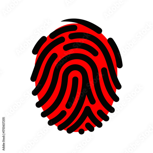 Vector graphic of a unique human fingerprint in red. An icon for biometrics, privacy, forensic science, and personal identity authentication concepts