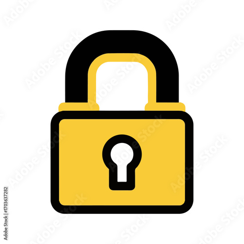 Stylized yellow and black padlock icon representing digital security, privacy, and data protection. Simple vector graphic for web and mobile interfaces