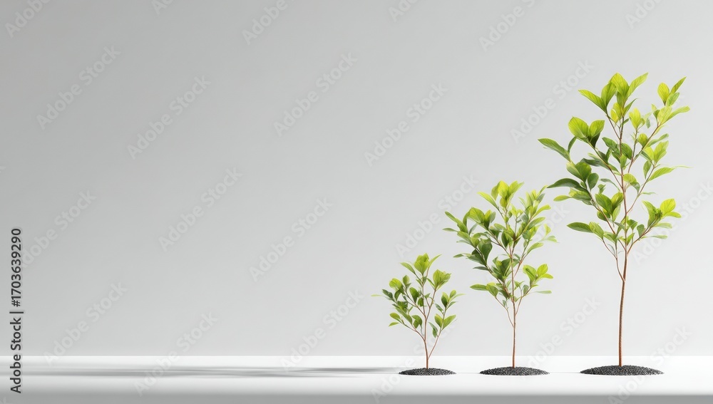 Obraz premium Three growing plants on a light gray surface