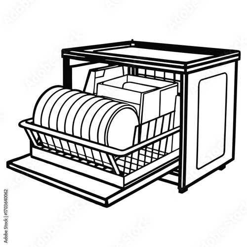 Silhouette of dishwasher isolated on a white background