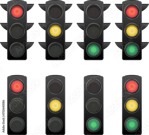 Traffic light signal set on transparent background