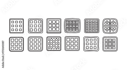 Collection of diverse waffle patterns and shapes in a clean silhouette design