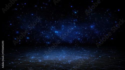 Ethereal Black-Blue Starry Sky Backgrounds，blend deep black with rich blue hues dotted with glowing stars，ideal for posters, wedding backdrops, digital art, or marketing materials.