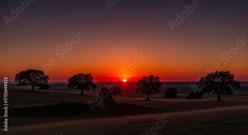 Wallpaper Mural Vibrant Sunset Over Tranquil Landscape with Silhouetted Trees. Torontodigital.ca