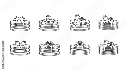 Eight stacked pancakes with toppings silhouette