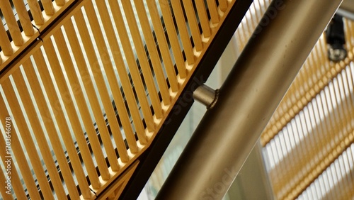 Contemporary Japanese interior architectural details of wood, glass and metal components