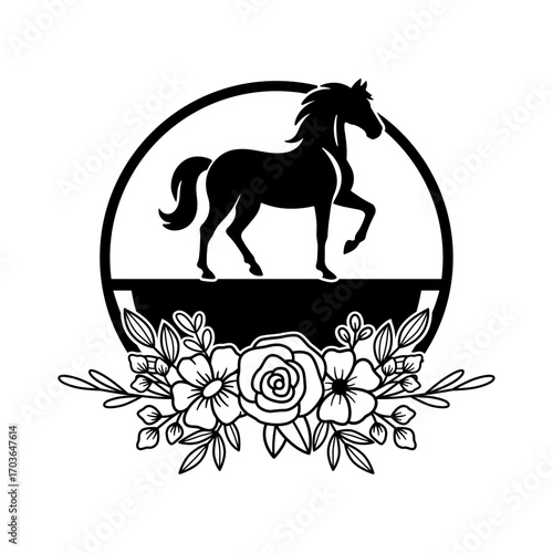 Horse Vector, Horse Svg Cut File, Horse And Flower