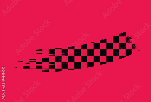 Abstract Checkered Brushstroke on Red Background.