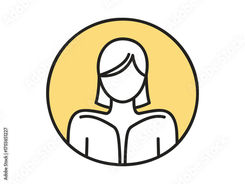 Simple stylized icon of a woman s head and shoulders in a yellow circle