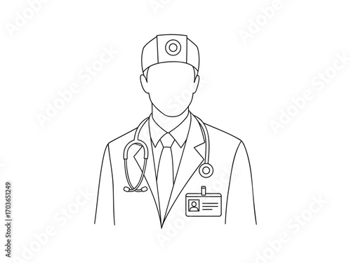 Sketch of a medical professional wearing a lab coat and stethoscope
