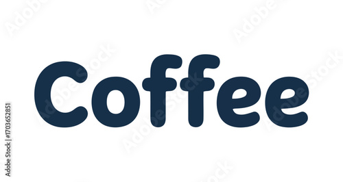 Coffee text in bold rounded dark blue font on white background, playful minimalist design for branding, café signage, or product label