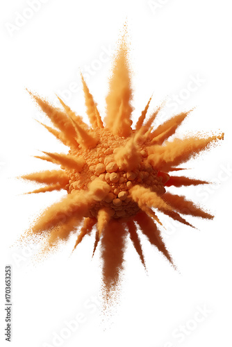 Orange powder explosion, radiating outward.
