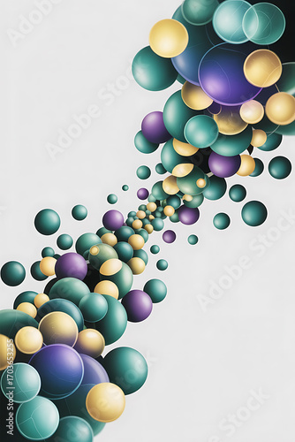 Abstract design of swirling, colorful spheres.
