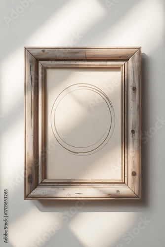 Simple framed artwork; a light beige canvas with concentric circles.
