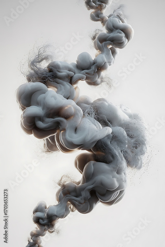 Abstract grey and white ink swirling in elegant forms.
