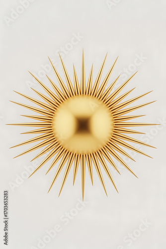 Golden sunburst design, radiating light and power.
