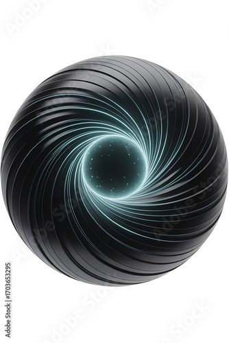 Dark sphere with swirling, glowing turquoise lines.
