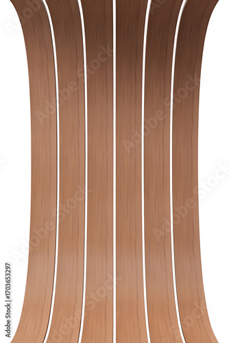 Curved wooden planks with vertical white stripes.
