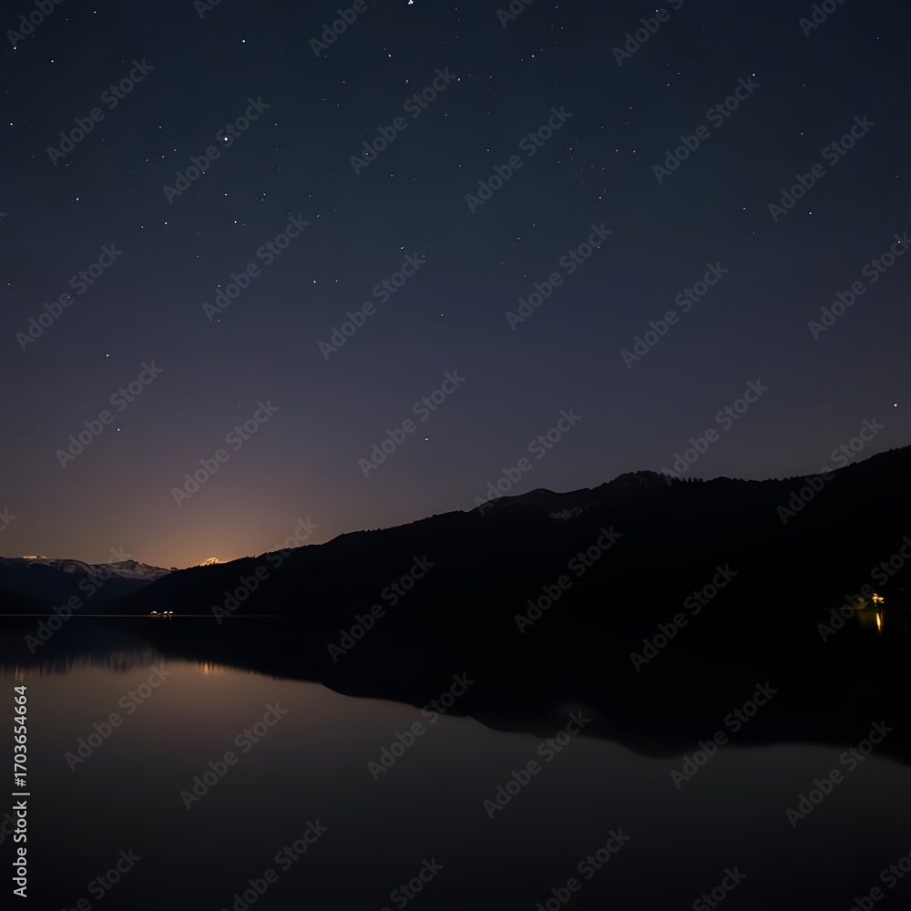 Naklejka premium Lake at twilight with stars