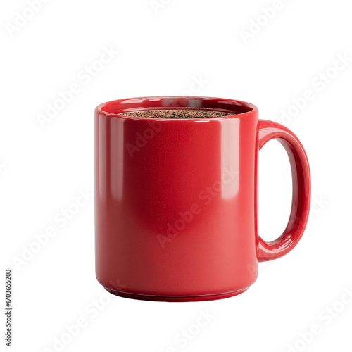 Bright Red Coffee Mug Filled With Hot Brewed Beverage on a White Background for Morning Routine or Coffee Break Inspiration