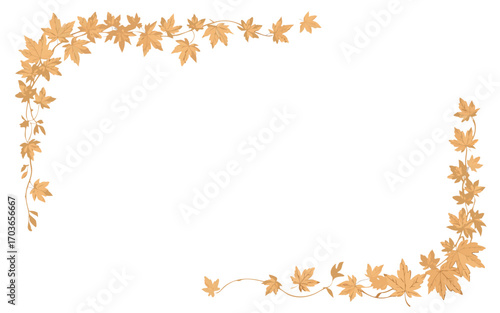 Elegant golden maple leaf corner frame isolated on white background, perfect for adding a touch of autumn sophistication to your designs and invitations