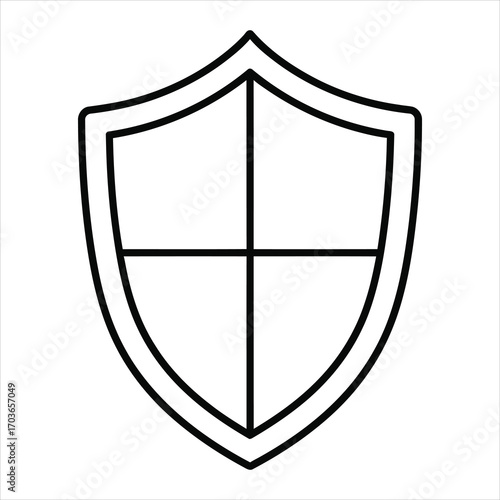 Black outline shield symbol divided into four quadrants on white background vector