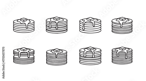 Eight stacked pancakes with syrup drizzle silhouette