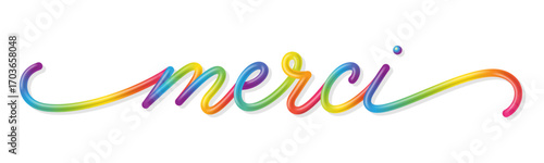 MERCI (THANK YOU in French) colorful vector calligraphy banner