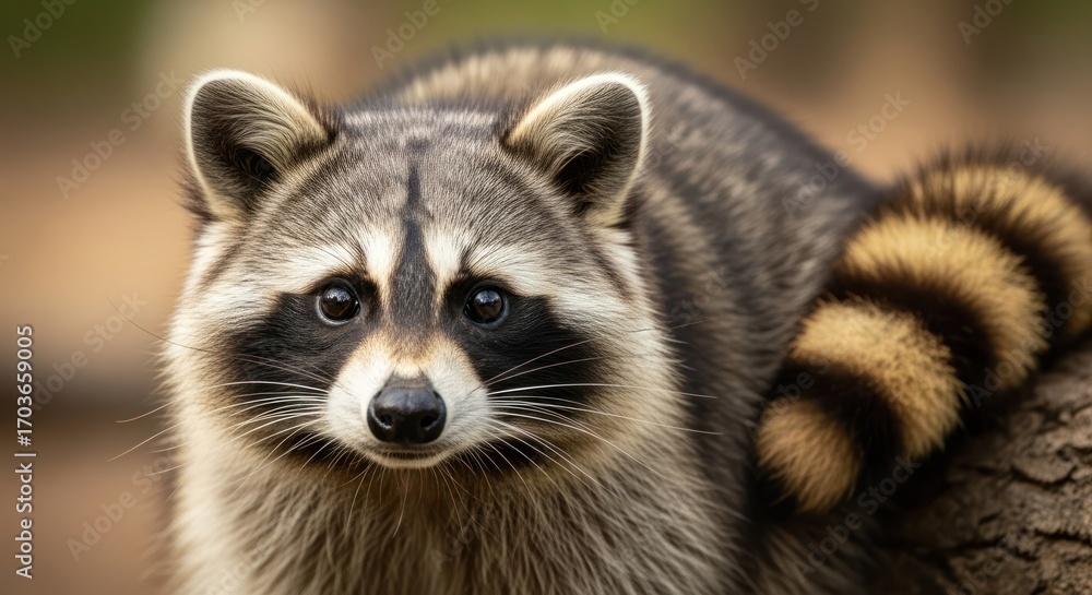 Fototapeta premium Close up of raccoon, cute mammal with distinctive facial markings.