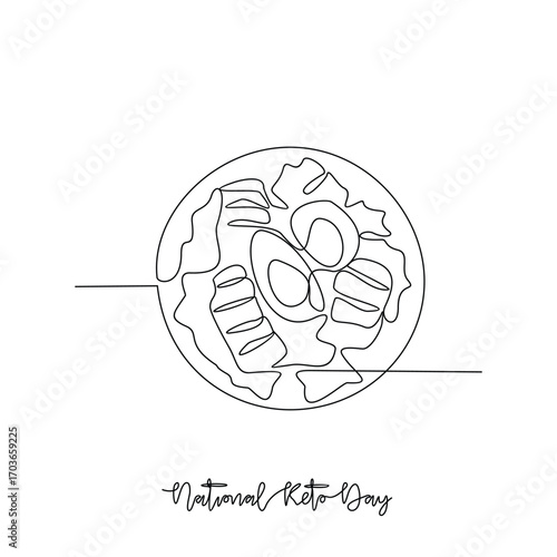 One continuous line drawing of National Keto Day vector illustration. National Keto Day themes design concept in simple linear continuous line. Great design for health campaign and business purpose.