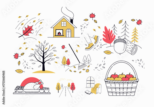 cozy autumn scene fall activities raking leaves harvesting apples enjoying thanksgiving
