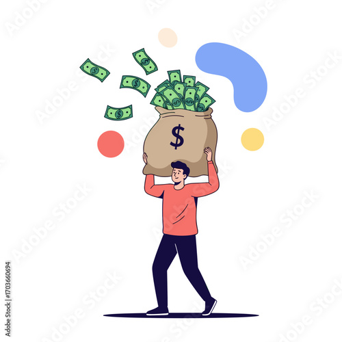 Man Carrying Bag Full of Money.