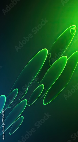 Several glowing green oval shapes with a bright outline on a dark green gradient background