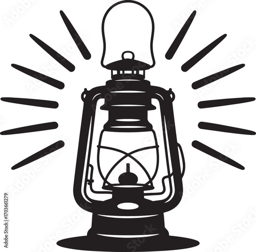 Glowing Kerosene Lantern Vector Illustration with Light Rays on Transparent Background