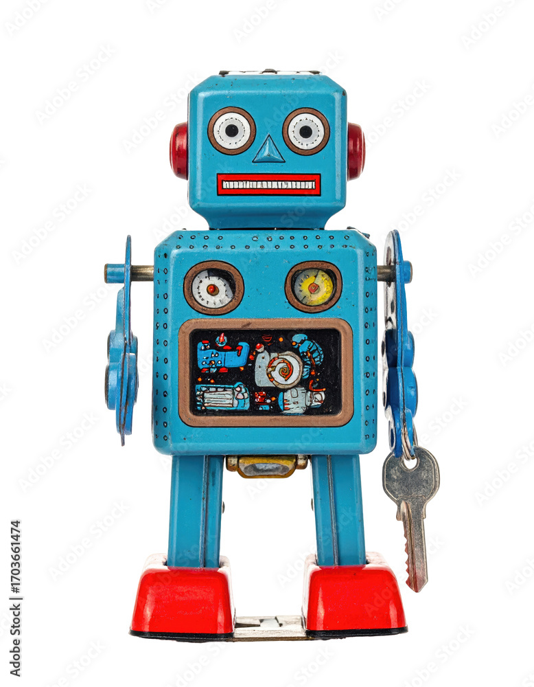 Fototapeta premium Blue tin robot toy, vintage style