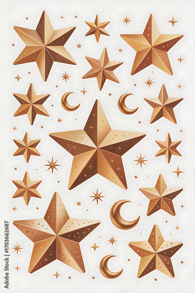 Obraz premium Golden stars and moons, a celestial design. 