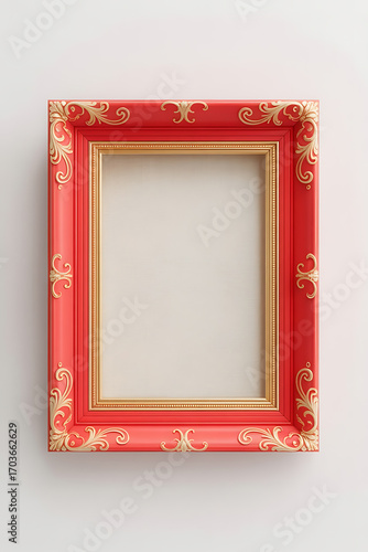 Red frame with gold detailing, empty space inside.
