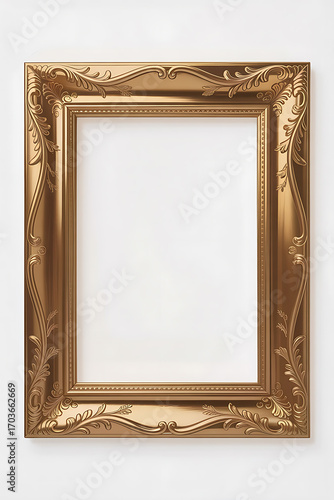 Gold ornate picture frame, empty, ready for art.
