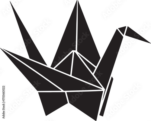 Origami Crane Silhouette on Transparent Backdrop Symbolizing Peace and Hope with Geometric Design