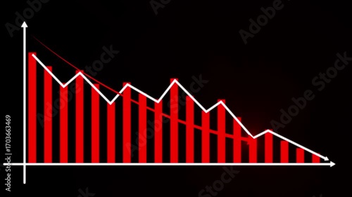 Animated down graph icon design in flat icon style. business down graph with arrow , losses failure due to economic crisis loss of assets in equities stock