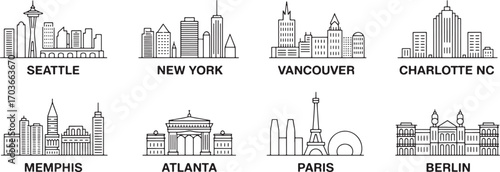Seattle Skyline Silhouette Vector Illustration A Detailed Outline of the Cityscape with Landmarks