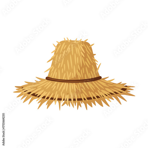 Straw Hat Illustration Summer Sun Protection Farm Worker Headwear Vector Graphic